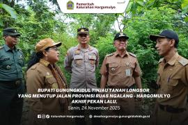 BUPATI GUNUNGKIDUL TINJAU TANAH LONGSOR YANG MENUTUP RUAS JALAN PROVINSI AKHIR PEKAN LALU